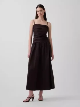 Robe longue taille basse en popeline