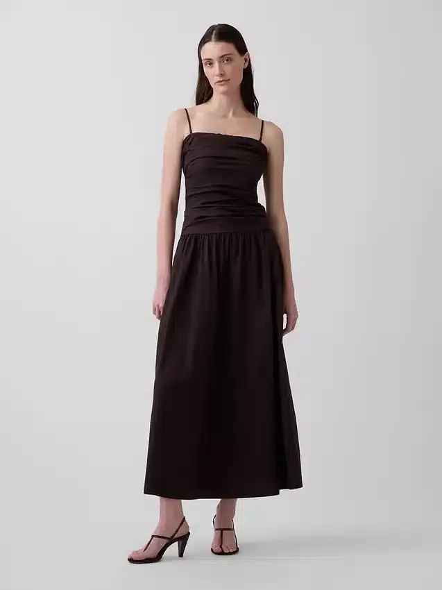 Robe longue taille basse en popeline