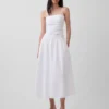 Robe longue taille basse en popeline