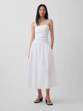 Robe longue taille basse en popeline