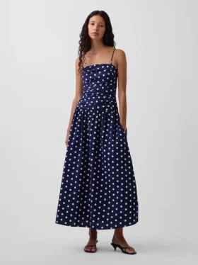 Robe longue taille basse en popeline