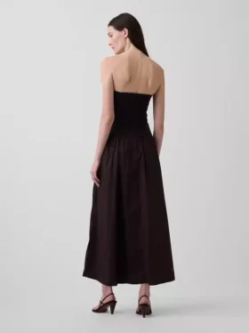 Robe longue taille basse en popeline