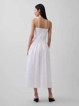 Robe longue taille basse en popeline