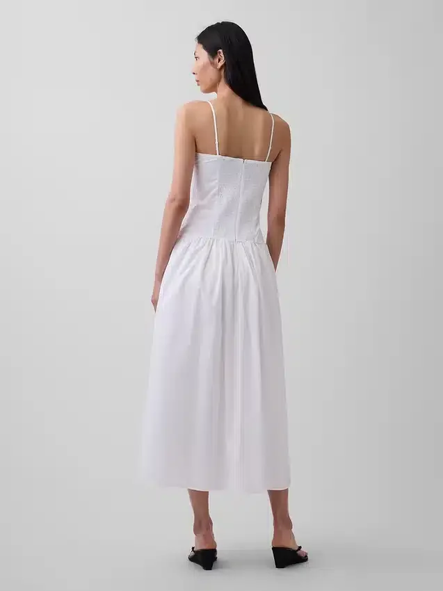 Robe longue taille basse en popeline