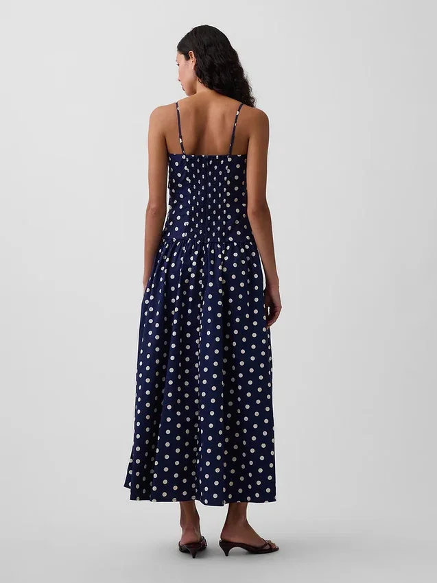 Robe longue taille basse en popeline