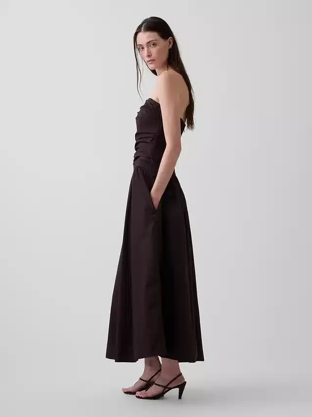 Robe longue taille basse en popeline