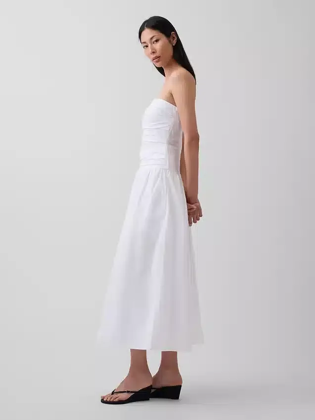 Robe longue taille basse en popeline