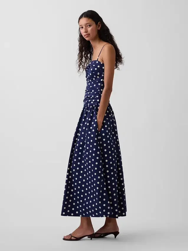 Robe longue taille basse en popeline