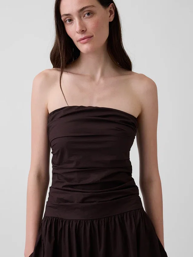 Robe longue taille basse en popeline