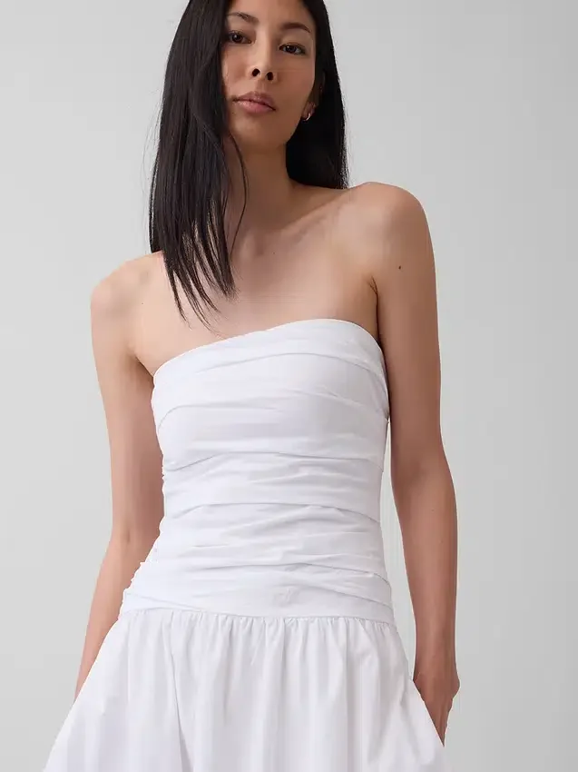 Robe longue taille basse en popeline