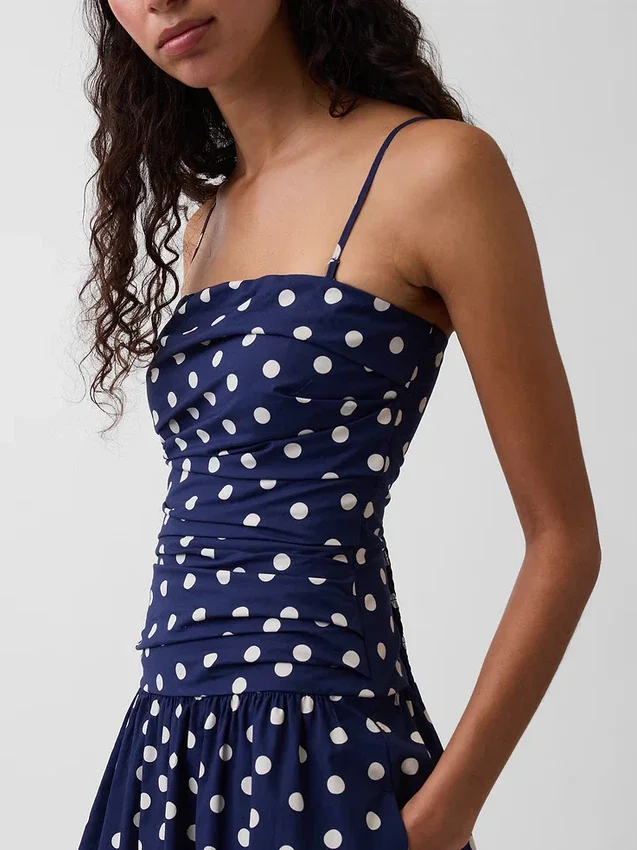 Robe longue taille basse en popeline