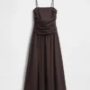Robe longue taille basse en popeline