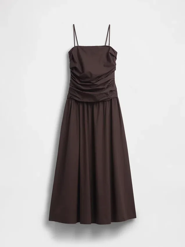 Robe longue taille basse en popeline
