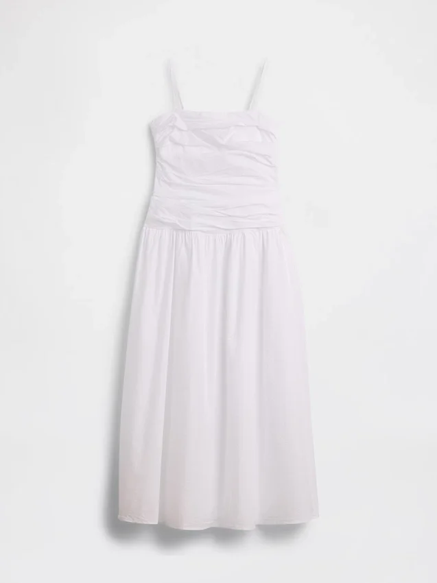 Robe longue taille basse en popeline