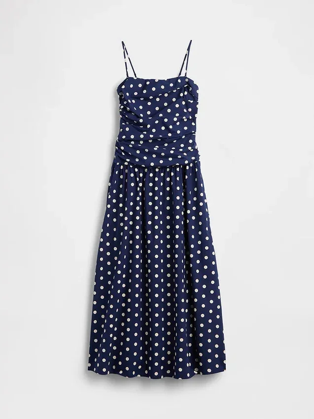 Robe longue taille basse en popeline