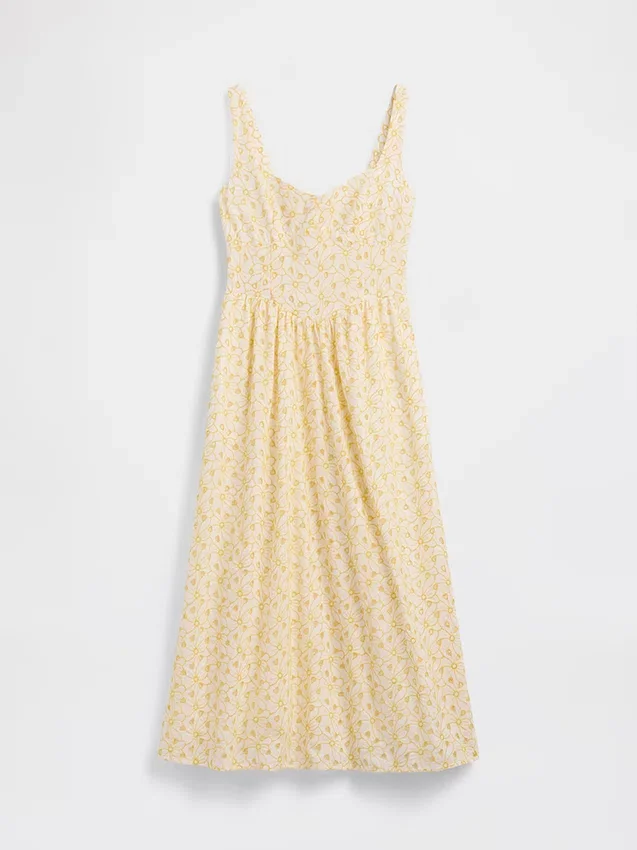Robe longue à taille basse et coutures ajourées