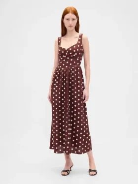 Robe longue à taille basse et coutures apparentes
