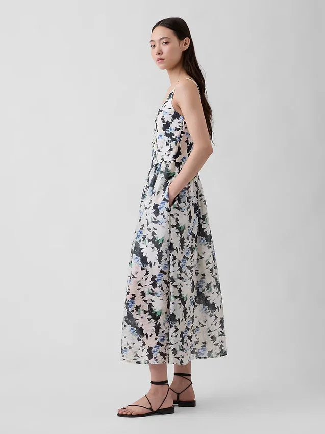 Robe longue à taille basse et coutures apparentes