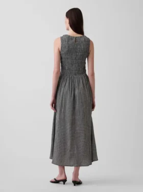 Robe longue à taille basse smockée en vichy