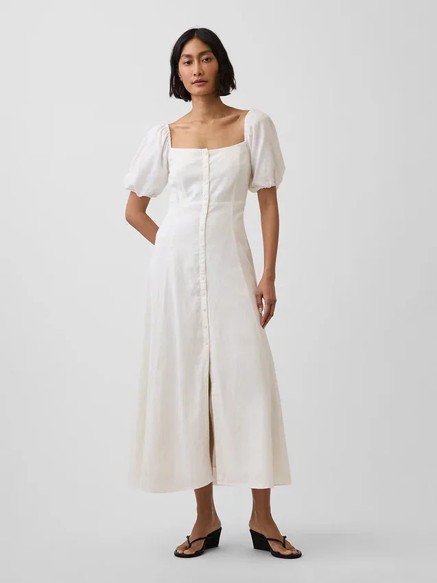 Robe longue à taille empire en mélange de lin