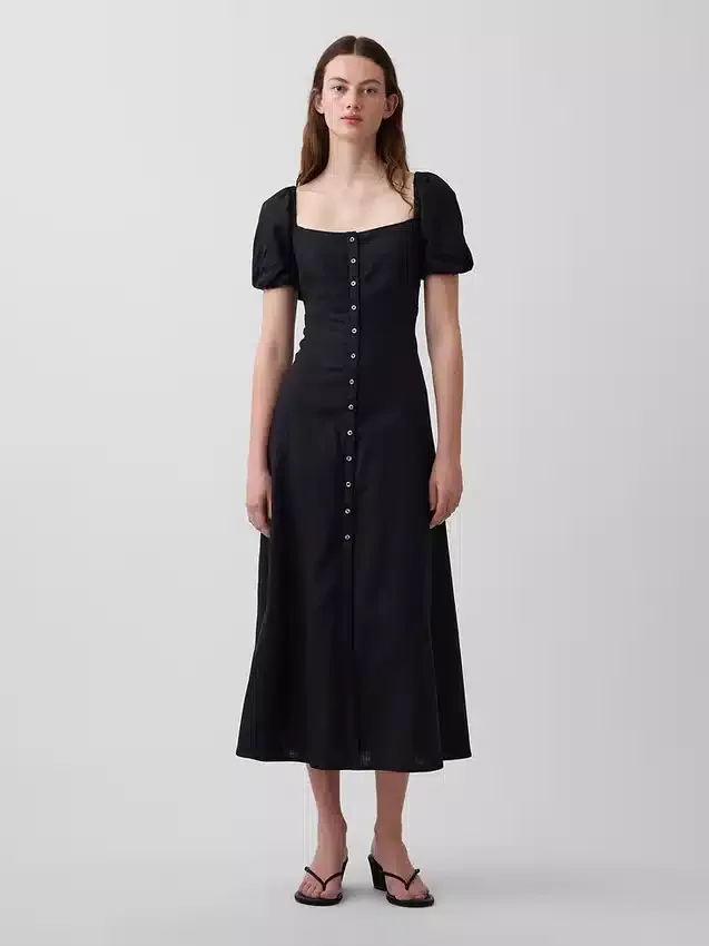 Robe longue à taille empire en mélange de lin