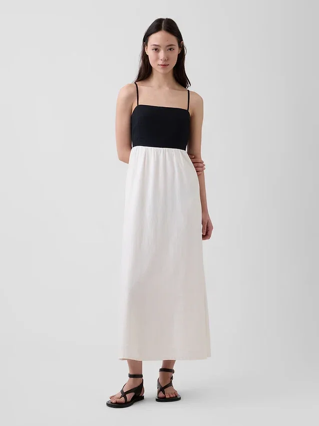 Robe longue à taille empire en mélange de lin