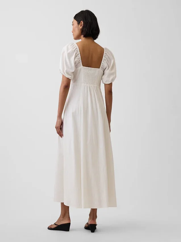 Robe longue à taille empire en mélange de lin