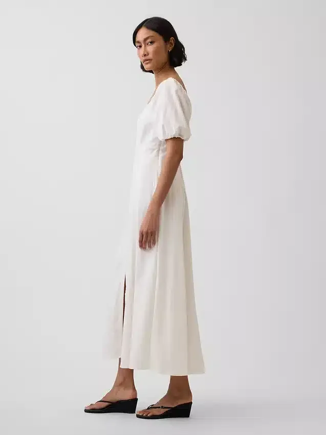 Robe longue à taille empire en mélange de lin