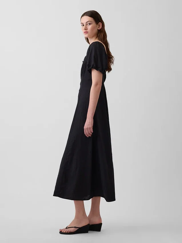 Robe longue à taille empire en mélange de lin