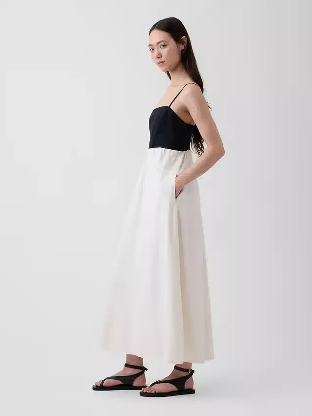 Robe longue à taille empire en mélange de lin