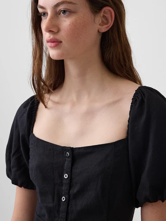 Robe longue à taille empire en mélange de lin