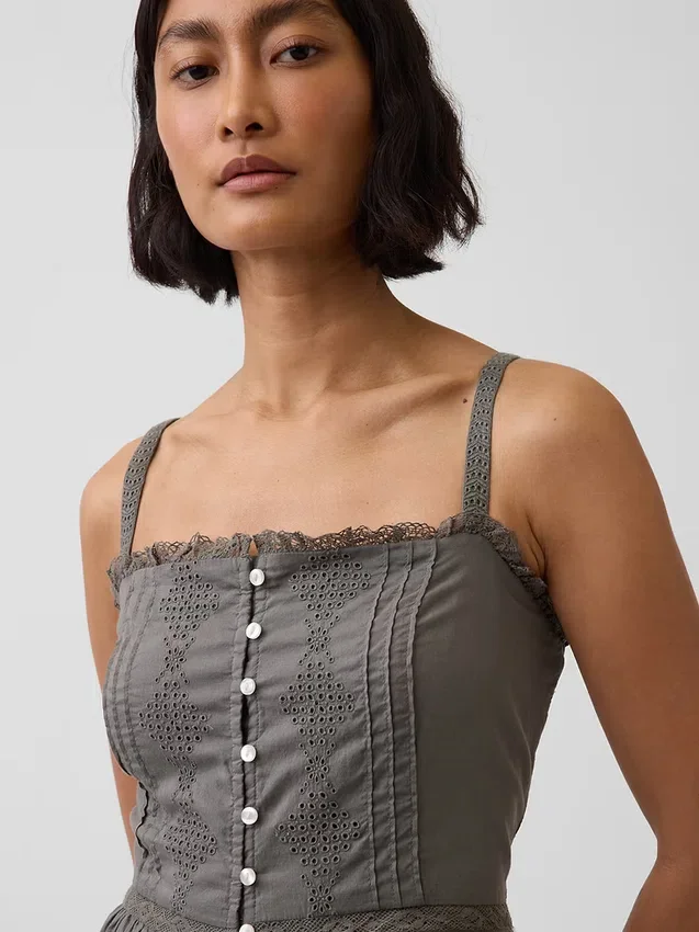 Robe longue à volants ajourés