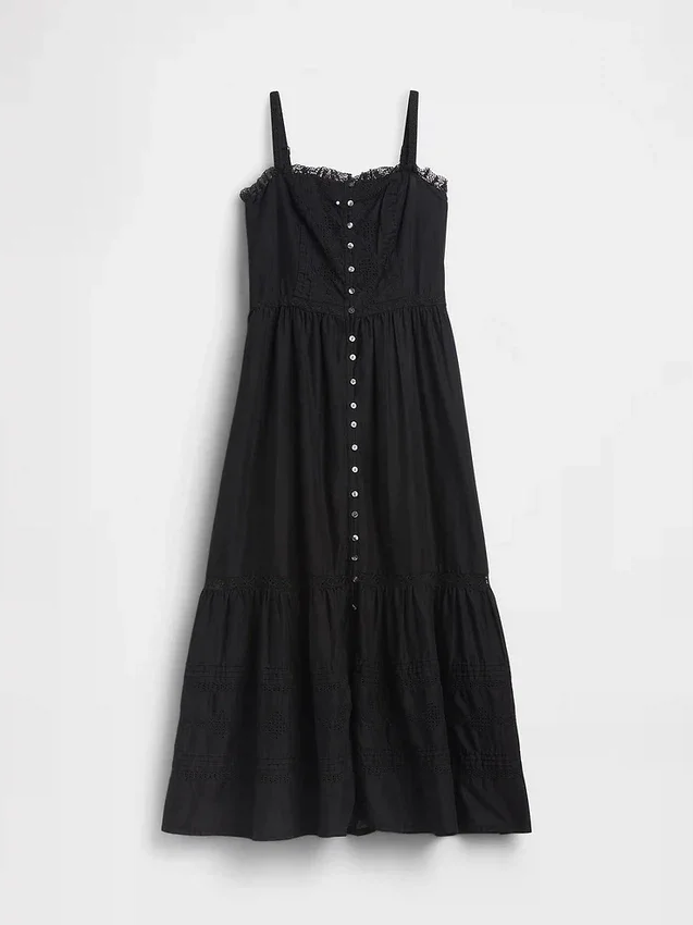 Robe longue à volants ajourés