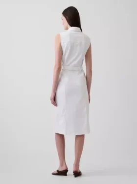 Robe mi-longue en denim avec ceinture à nouer
