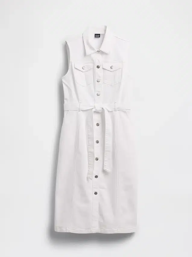 Robe mi-longue en denim avec ceinture à nouer