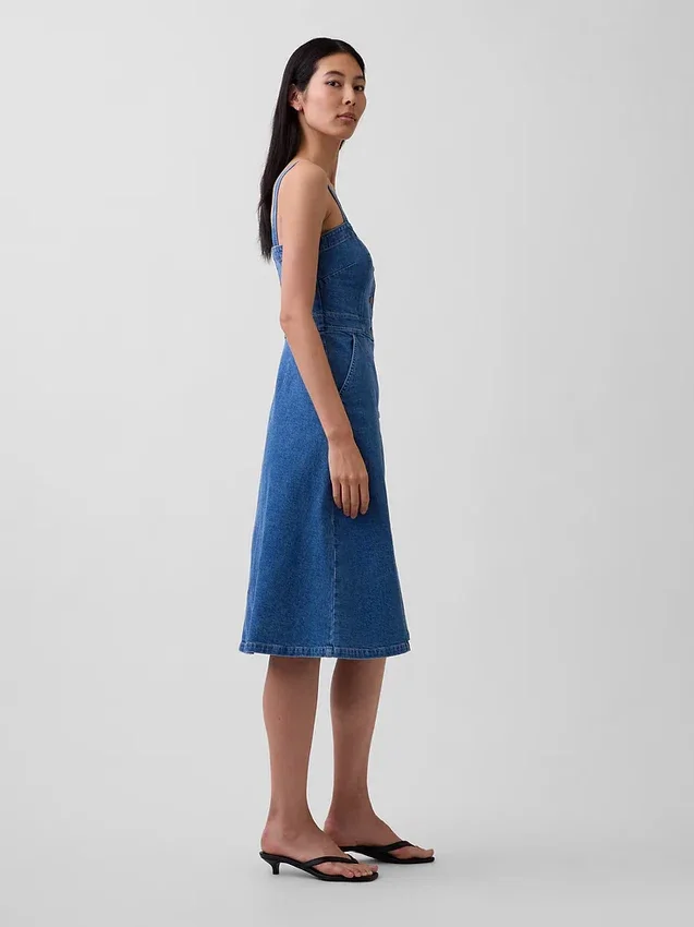 Robe mi-longue en denim à boutonnage sur le devant