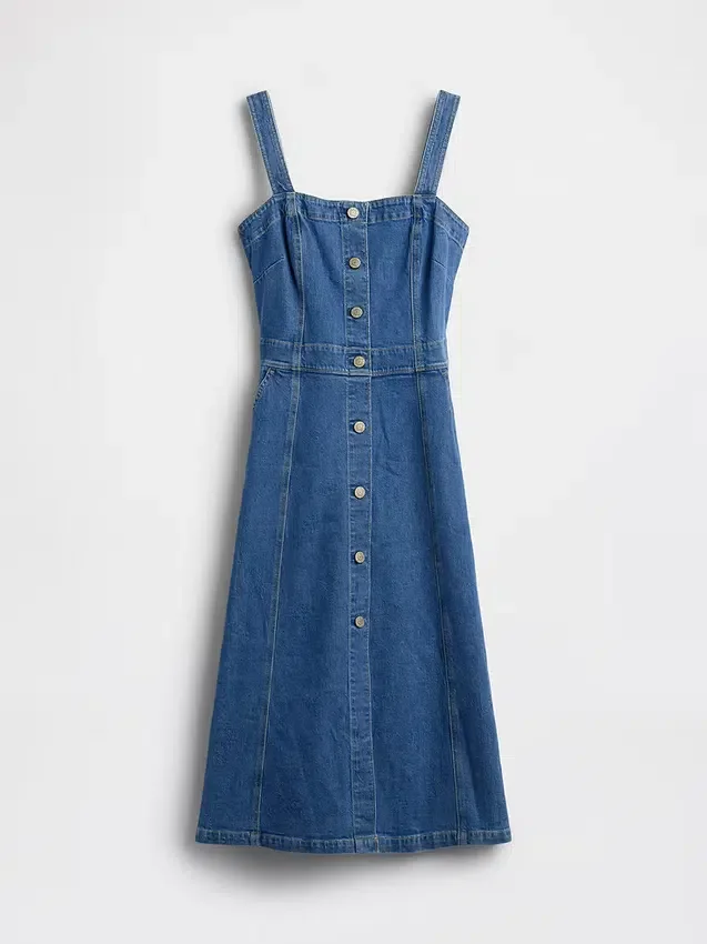 Robe mi-longue en denim à boutonnage sur le devant
