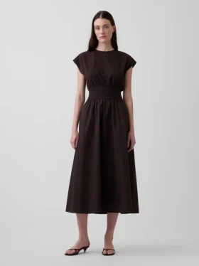 Robe mi-longue à taille basse en mélange de matières
