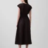 Robe mi-longue à taille basse en mélange de matières