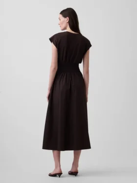 Robe mi-longue à taille basse en mélange de matières