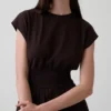 Robe mi-longue à taille basse en mélange de matières