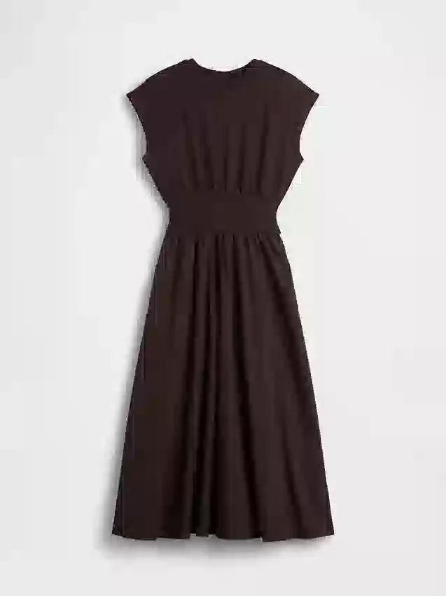 Robe mi-longue à taille basse en mélange de matières