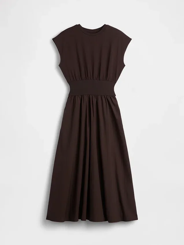 Robe mi-longue à taille basse en mélange de matières