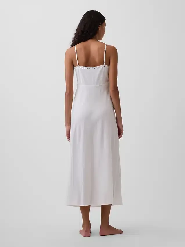 Robe midi brodée en mélange de lin