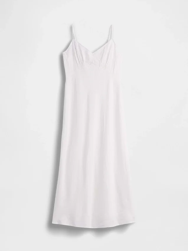 Robe midi brodée en mélange de lin