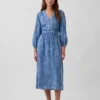 Robe midi en denim à empiècement à la taille