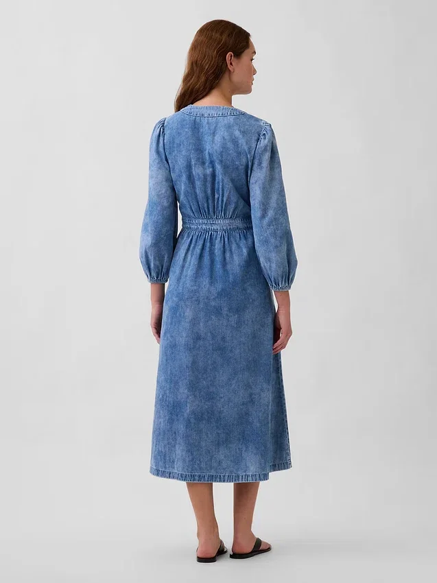 Robe midi en denim à empiècement à la taille