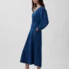 Robe midi en denim à empiècement à la taille