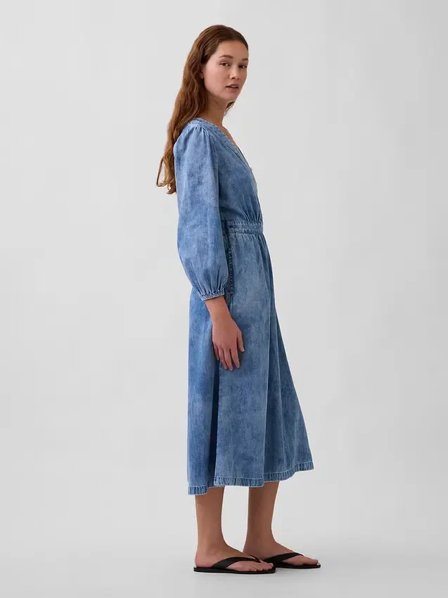 Robe midi en denim à empiècement à la taille