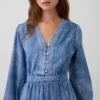 Robe midi en denim à empiècement à la taille